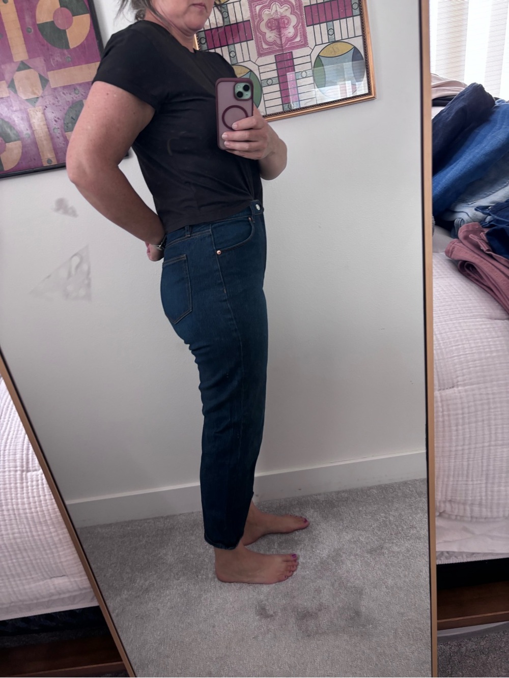 LOFT Dark Blue Cropped Straight Leg Jeans - Picture 2 of 4